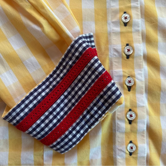 Fior Da Liso ~ Veronica Tailored Gingham Check Long Sleeve Button Front 8 Blouse - Picture 13 of 16